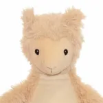 Lorenzo is een warme en pluzige lama. Hij heeft een  bruine voetjes en handjes en zijn buik is van gladde pluche. Lorenzo heeft zwarte ogen.