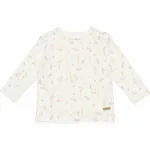 Een schattig gebroken wit shirt van zacht katoen met lange mouw van Little Goose. Het shirtje heeft een over-all print van ganzen en vijverplanten.