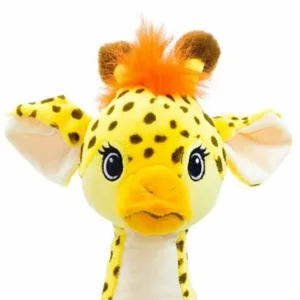 Tumbleberry is een schattige giraffe met een beetje verbaasde uitdrukking op zijn gezicht. Hij heeft een ecru kleurige buik en bruine handjes en voetjes. Hij heeft mooie bruine vlekken op zijn gele vacht en oranje.
