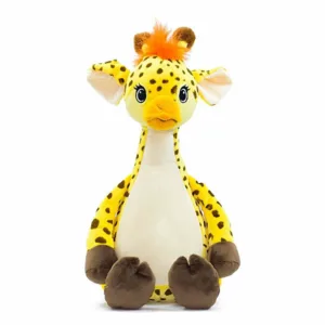 Tumbleberry is een schattige giraffe met een beetje verbaasde uitdrukking op zijn gezicht. Hij heeft een ecru kleurige buik en bruine handjes en voetjes. Hij heeft mooie bruine vlekken op zijn gele vacht en oranje.