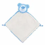 Cubbies knuffeldoekje Cubbyford met blauw hoofdje, witte buik, pluche neus en knoopjes in de hoeken