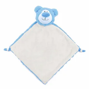 Cubbies knuffeldoekje Cubbyford met blauw hoofdje, witte buik, pluche neus en knoopjes in de hoeken