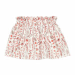 Een schattig wit rokje met een leuke print van frambozen & bladeren. Het rokje heeft een elastische gerimpelde tailleband en een gezoomde onderkant.