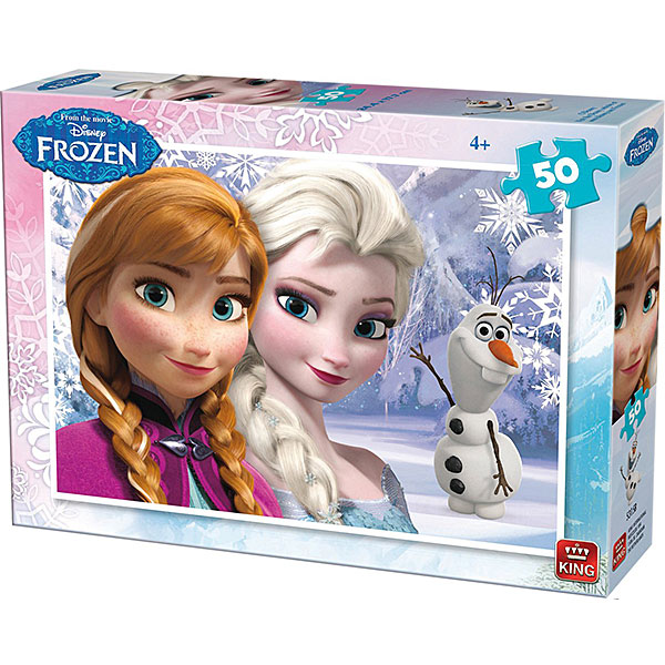 Een leuke puzzel van Anna, Elsa & Olaf in het besneeuwde bos uit de film van Frozen II. Deze puzzel komt uit de collectie van King.