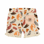 Hier vindt je het leuke korte broekje met dierenprint uit de collectie Jungle van Frogs en Dogs. Deze korte broek in de kleur ecru met een bonte print van jaguars & bladeren in de kleuren rood, bruin en oranje is gemaakt van zachte materialen.