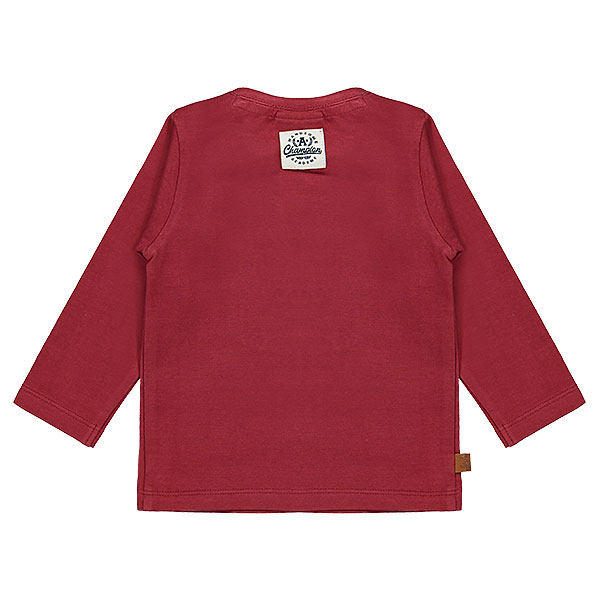 Dit stoere shirt met lange mouw in de kleur rood komt uit de collectie Handsome Academy van Frogs and Dogs. Het shirtje heeft op de voorkant groot het logo van deze lijn staan. Het logo is gemaakt in de kleuren blauw en geel.