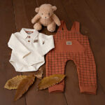 Hier het leuke geblokte tuinbroekje Checks uit de collectie Friends in the Woods van Frogs and Dogs. Het tuinbroekje heeft een leuke print van blokken in het donkerbruin. Aan de voorkant een zak en de bandjes maak je vast met een knoopje.