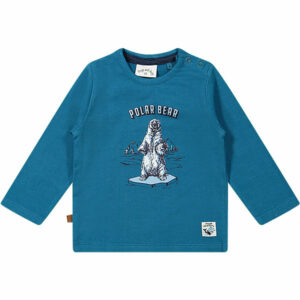 Dit stoere blauwe shirtje met lange mouw komt uit de collectie Polar Adventure van Frogs and Dogs. Op de voorkant van het shirtje staat een ijsbeer afgebeeld staand op een ijsschot. Boven de beer staat de tekst Polar Bear.