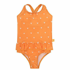 Op zoek naar een opvallende badpak? Met deze oranje bakpak met hartjes van Swim Essentials valt jouw dochter zeker op. Deze badpak is in de kleur oranje met een witte print van hartjes en heeft rond de taille een ruffelrand/franjerand.