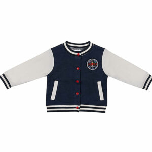 Dit stoere jasje komt uit de Pirates collectie van Frogs and Dogs. Het jasje heeft witte mouwen. De voorkant & achterkant zijn in een donkerblauwe kleur.