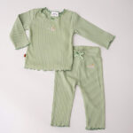 Frogs and Dogs groen shirtje lange mouw met geschulpte rand uit de Spring Summer Crush collectie