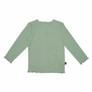 Dit leuke groene shirtje met lange mouw komt uit de Spring Summer Crush collectie van Frogs and Dogs. Het shirtje is gemaakt van rib stof. De hals, mouwen en onderkant is afgezet met een geborduurde rand. Hierdoor krijg je een speelse geschulpte rand.