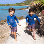 Peuter jongens zwemshort zebra print blauw en oranje met elastische tailleband