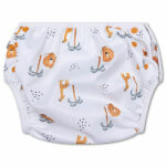 Hier de leuke zwemluier met drukkers Jungle wit van Swim Essentials. De zwemluier Jungles is bedrukt met leeuwen, giraffen & palmbomen. Het zwembroekje heeft elastische randen om de benen en taille.