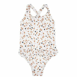 Op zoek naar een opvallende badpak? Met deze ecru kleurige badpak met panterprint van Swim Essentials valt jouw dochter zeker op. Deze badpak is in de kleur ecru met een panterprint in de kleuren bruin, zwart & roze en heeft rond de taille een ruffelrand/franjerand.