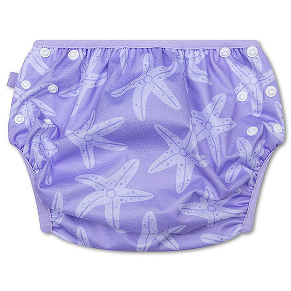 Hier de leuke lila zwemluier met drukkers Sea Star van Swim Essentials. De zwemluier Sea Star is bedrukt met zeesterren in een lichtere tint lila.