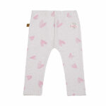 Deze schattige legging komt uit de Spring Breeze collectie van Frogs and Dogs. Het is gemaakt van offwhite - roze gemêleerde stof en heeft een overall print van roze hartjes. Aan de bovenzijde zit een elastische tailleband. De pijpjes zijn onderaan gezoomd en afgezet met een kanten randje.