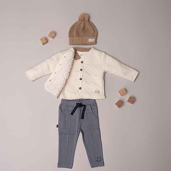 Frogs and Dogs baby & peuterbroekje grijs Smile Club Pleated Pants met zakjes en geborduurde smiley