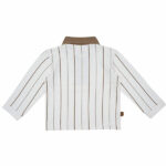 Dit leuke polo shirtje met lange mouw in de kleur beige komt uit de Smart Club collectie van Frogs and Dogs. Het shirtje is gemaakt van zacht katoen. Het polo shirtje is heeft strepen in de kleur bruin. Het kraagje en knoopsluiting zijn uitgevoerd de kleur bruin van de strepen.