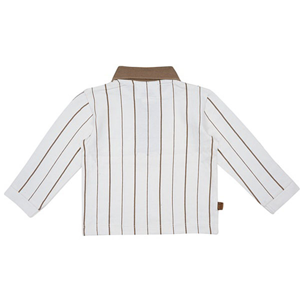Dit leuke polo shirtje met lange mouw in de kleur beige komt uit de Smart Club collectie van Frogs and Dogs. Het shirtje is gemaakt van zacht katoen. Het polo shirtje is heeft strepen in de kleur bruin. Het kraagje en knoopsluiting zijn uitgevoerd de kleur bruin van de strepen.