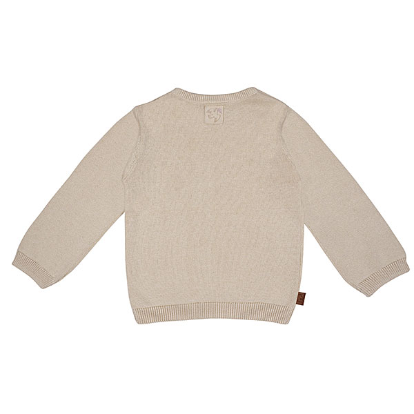 Deze schattige gebreide sweater komt uit deĀ collectie Paloma van Frogs and Dogs. De sweater is effen beige met op de voorzijde een ingebreide vogel met hartje. De boorden zijn gebreid en effen van kleur en op de schouder zitten 2 knoopjes.
