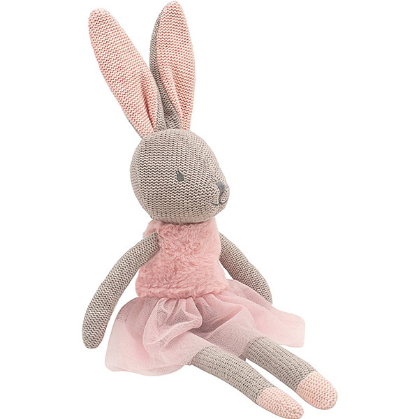 Dit lieve konijnenknuffel Nala komt uit de collectie van Jollein. Nala heeft een grijs gebreid lichaam, roze voetjes en de binnenkant van de oortjes zijn ook roze. Nala heef teen lief roze jurkje aan. Nala heeft lange benen en lange oren zijn geweldig gemakkelijk vast te pakken vanaf de eerste momenten dat je baby kan grijpen. De kleertjes kunnen niet uit. Het is van een andere stof dan het breisel van het konijntje zelf.