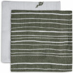 Dit leuke design Stripes & Olive komt uit de collectie van Jollein. Deze set bestaat uit 2 monddoekjes gemaakt van GOTS hydrofiel katoen. Het witte monddoekje heeft een bladerenprint en het groen monddoekje heeft een strepenprint. Maak met deze hydrofiele must haves jouw uitzetlijst compleet met deze fijne monddoekjes.