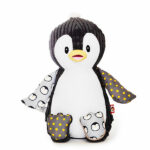 Cubbies Pinguïn Baby met zwart wit corduroy lijf, gele snavel en bedrukte vinnen met knispergeluid