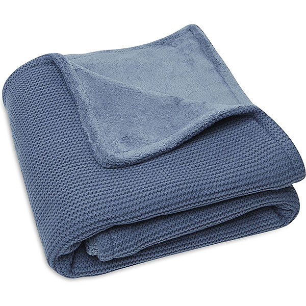 Jollein jeans blue Basic Knit wiegdekentje met blauwe fleece voering