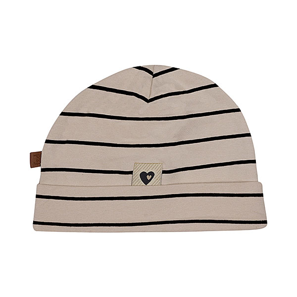 Frogs and Dogs tweedehands baby muts Beanie Stripes meisje Amour - strepenprint beige/zwart - maat 56/62