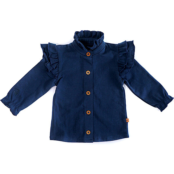 Dit prachtige ruffle baby blouse met unieke houten knoopjes heeft ruffles op de kraag en schouders. En is gemaakt van een zachte elastische kwaliteit wat comfort en warmte biedt voor je kleintje. De boord van de mouwtjes zijn afgewerkt met elastiek waardoor het aankleden nog makkelijker is.