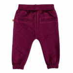 Dit bordeaux katoenen basis jogger broekje is gemaakt van een fijne, zachte en zeer comfortabele katoen kwaliteit. De broek heeft een brede elastische taille band die omgeslagen kan worden en een super zachte binnenkant wat beide zorgt voor heerlijke flexibele draagcomfort. In de boordjes van de pijpjes zit een elastiekje verwerkt waardoor het een speels gerimpeld effect krijgt. Op de achterkant zitten 2 nepzakjes.