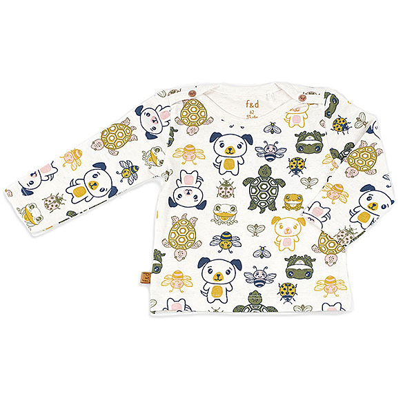 Hier het leuke ecru kleurige shirtje met lange mouw Fearless - Friends uit de collectie van Frogs and Dogs. Het ecru kleurige shirtje Fearless - Friends heeft een all-over bedrukking van verschillende dieren waaronder een kikker, bij, schildpad & een hondje. Het shirtje is gemaakt van rekbaar katoen en met het leuke printje goed te combineren met de andere items van deze collectie.