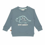 Groene sweater met geborduurde dino en tekst 'Dino Buddy' – Frogs and Dogs Nice Team collectie