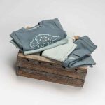 Frogs and Dogs babysweater Dino Buddy in blauwgroen met geborduurde dino en tekst uit de Nice Team collectie.