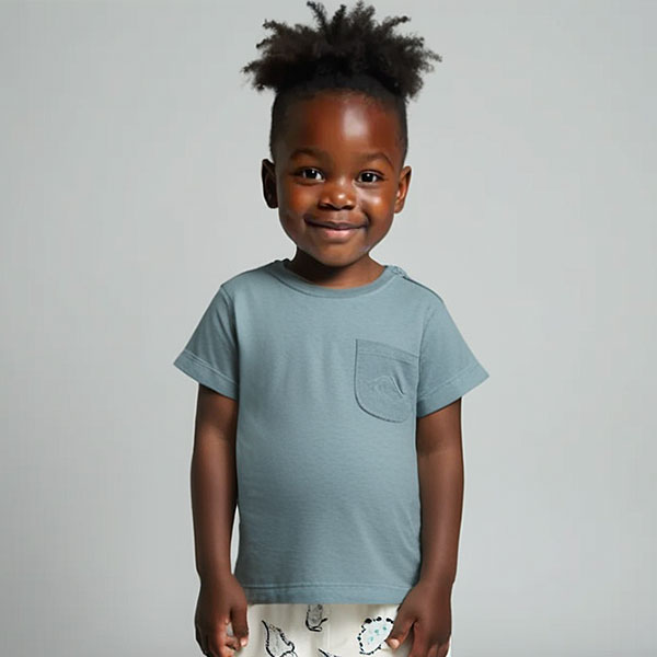 Dit schattige groenblauwe kinder t-shirt met korte mouw komt uit de Nice Team collectie van Frogs and Dogs. Het shirtje is effen van kleur en heeft op borsthoogte een klein zakje. Op het zakje is een geborduurd dinootje te zien, wat zorgt voor een subtiel, speels detail.