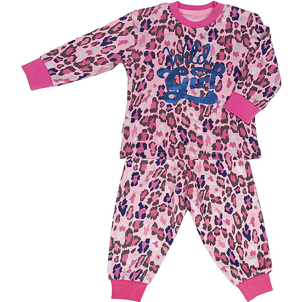 Deze leuke roze pyjama Leopard komt uit de collectie van Frogs and Dogs. Deze serie heeft een verbeterde stofkwaliteit waardoor die mooier blijft na het wassen. Deze pyjama bestaat uit een shirt met lange mouwen en een broek met lange pijpen. De pyjama heeft een overall luipaardenprint in de kleuren roze, zilver, blauw, zwart & paars. Op de voorkant van het shirt staat in het blauw de tekst Wild Girl.