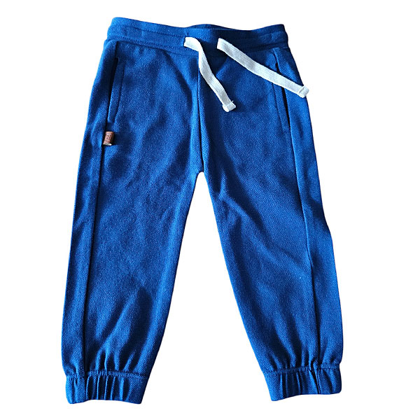 Frogs and Dogs tweedehands baby joggingsbroek jongen Pique Smile - smiley blauw - maat 68