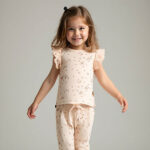 Dit lieve t-shirtje in de zachte tint Pale Dogwood komt uit de Love Garden-collectie van Frogs and Dogs. Het t-shirtje heeft een charmante all-over print van kleine bloemetjes in de warme kleur Burlwood (bruin). De speelse ruffle-rand op de schouders geeft het t-shirtje een extra vrolijke touch. Aan de achterkant zorgt een handige sluiting met drie drukknoopjes voor gemakkelijk aan- en uittrekken. De mouwtjes en onderkant zijn netjes omgezoomd voor een mooie afwerking.