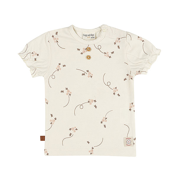 Baby shirtje met bloemenprint en schulpmouwtjes in gebroken wit - Summer Flowers collectie.