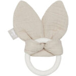 Jollein bijtring Bunny Ears in de kleur nougat met siliconen ring en stoffen knisperoortjes