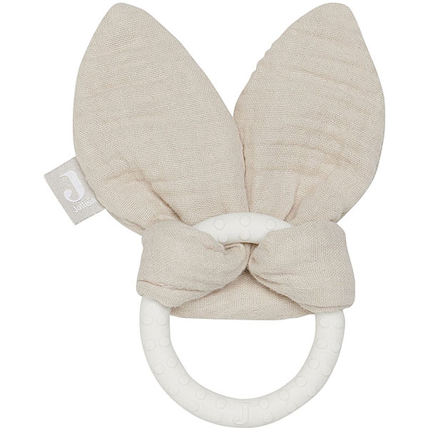 Jollein bijtring Bunny Ears in de kleur nougat met siliconen ring en stoffen knisperoortjes