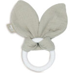 Jollein bijtring Bunny Ears in olive green met siliconen ring en stoffen oortjes