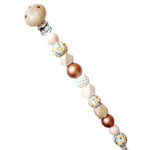 Speenkoord Cato in roze en koper met bloemkralen en houten clip van Happy by Lies