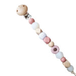 Speenkoord Daisy Powderblush roze met bloemkraal en houten clip van Happy by Lies