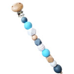 Speenkoord Noah in blauw grijs en wit met houten clip van Happy by Lies