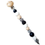 Speenkoord Pien zwart wit met zebrakralen en houten clip van Happy by Lies