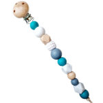 Speenkoord Jens turquoise grijs wit met houten clip van Happy by Lies