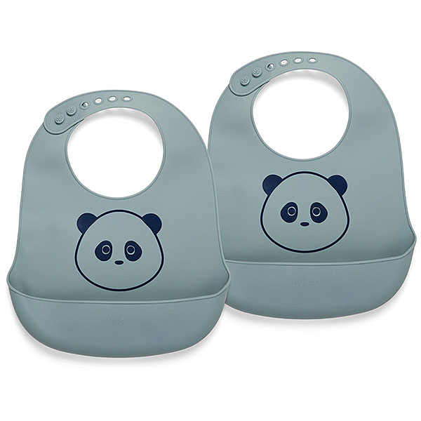 Nuuroo Alfie siliconen slabbetjes Lead met pandaprint, set van 2