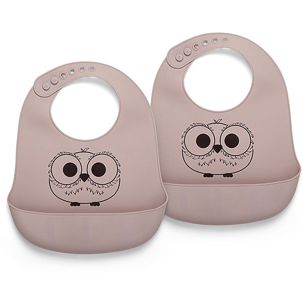 Nuuroo Alfie siliconen slabbetjes Woodrose met uilenprint, set van 2